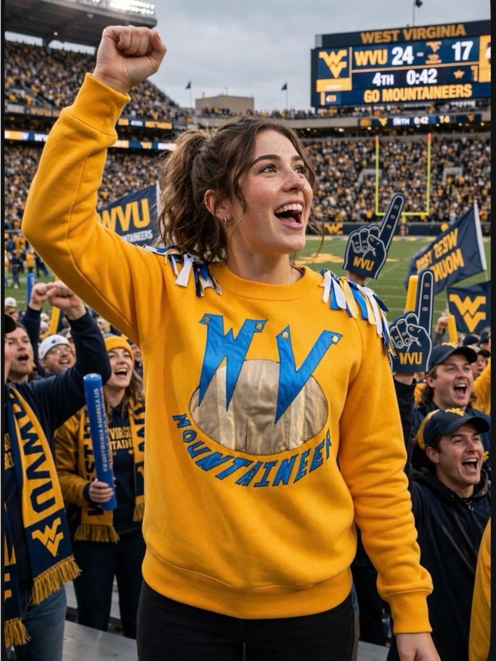 One of Kind Gold & Blue WV Mountaineers Sweatshirt Size L